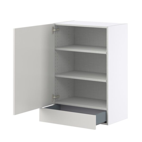 Wisteria Painted Light Gray Recessed Assembled Wall  Cabinet with a Door and a 5 in. Drawer (24 in. W x 35 in. H x 14 in. D)