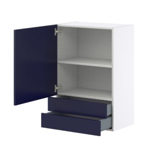 Camellia Painted Midnight Blue Recessed Assembled Wall  Cabinet with a Door and Two 5 in. Drawers (24 in. W x 35 in. H x 14 in. D)