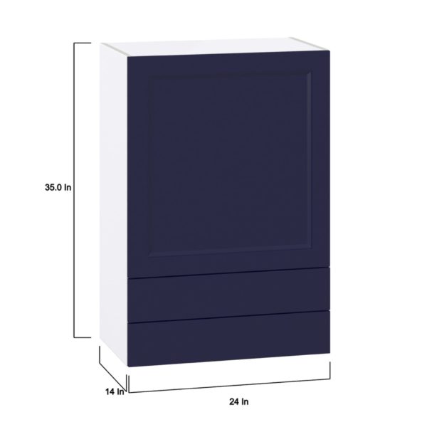 Camellia Painted Midnight Blue Recessed Assembled Wall  Cabinet with a Door and Two 5 in. Drawers (24 in. W x 35 in. H x 14 in. D)