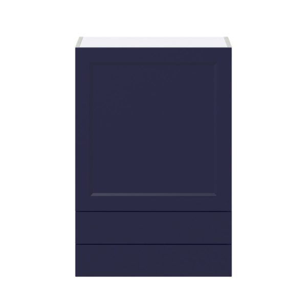 Camellia Painted Midnight Blue Recessed Assembled Wall  Cabinet with a Door and Two 5 in. Drawers (24 in. W x 35 in. H x 14 in. D)