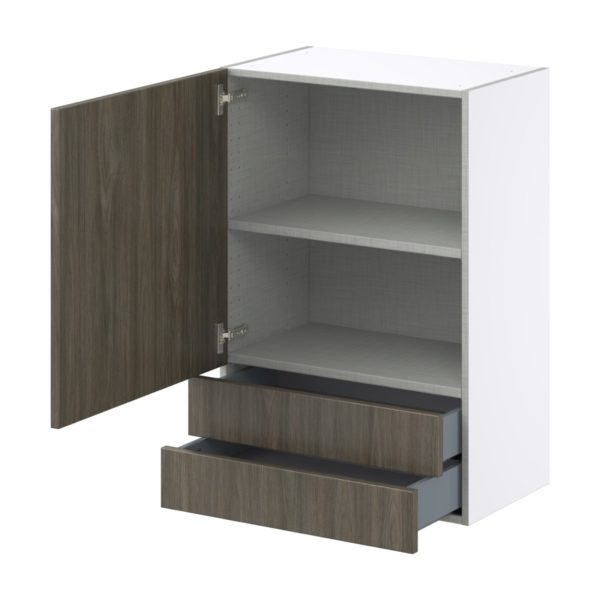 Cordyline Textured Slab Walnut Assembled Wall  Cabinet with a Door and Two 5 in. Drawers (24 in. W x 35 in. H x 14 in. D)