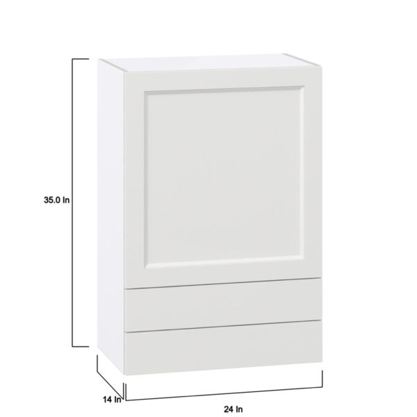 Magnolia Painted Bright White Recessed Assembled Wall  Cabinet with a Door and Two 5 in. Drawers (24 in. W x 35 in. H x 14 in. D)