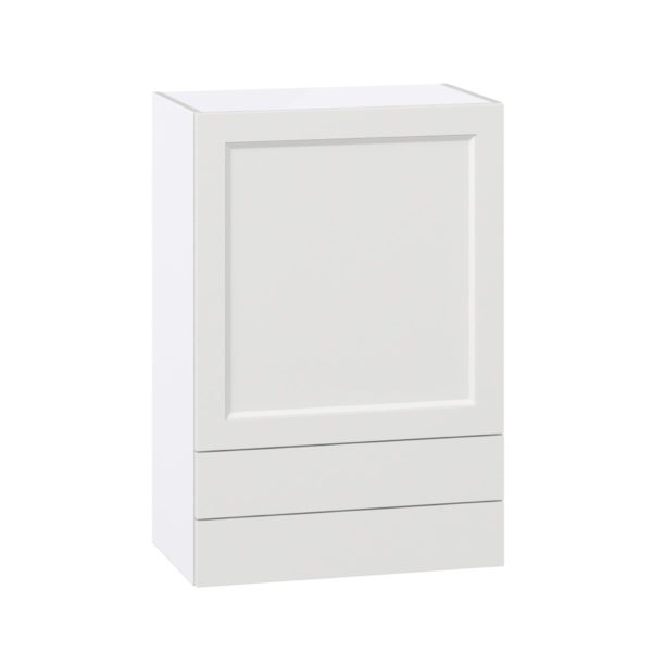 Magnolia Painted Bright White Recessed Assembled Wall  Cabinet with a Door and Two 5 in. Drawers (24 in. W x 35 in. H x 14 in. D)