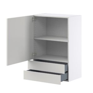 Wisteria Painted Light Gray Recessed Assembled Wall  Cabinet with a Door and Two 5 in. Drawers (24 in. W x 35 in. H x 14 in. D)