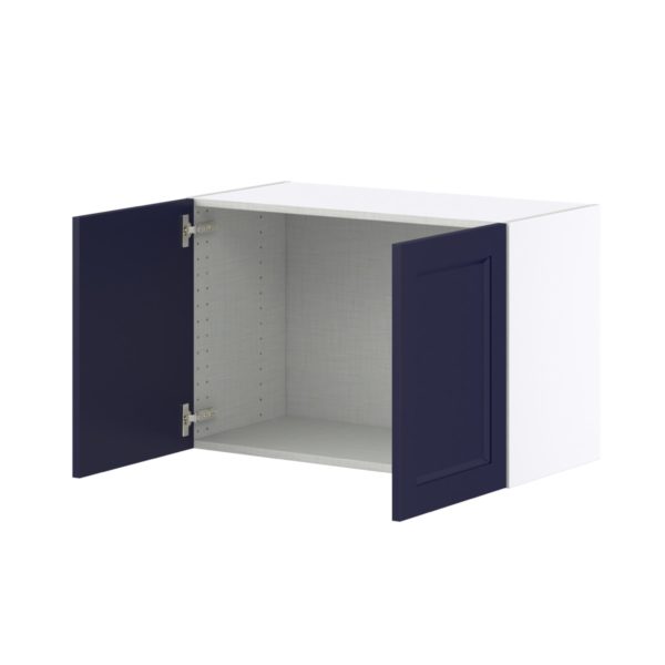 Camellia Painted Midnight Blue Recessed Assembled  Wall Bridge Cabinet (30 in. W X 20 in. H X 14 in. D)