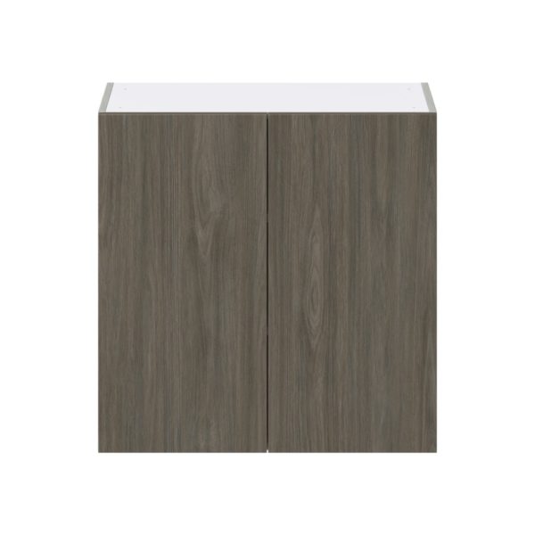 Cordyline Textured Slab Walnut Assembled Wall  Cabinet with 2 Full High Doors (30 in. W x 30 in. H x 14 in. D)