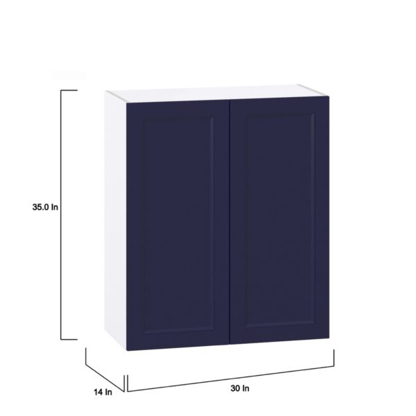 Camellia Painted Midnight Blue Recessed Assembled Wall  Cabinet with 2 Full High Doors (30 in. W x 35 in. H x 14 in. D)