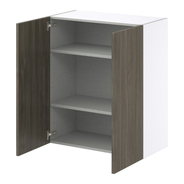 Cordyline Textured Slab Walnut Assembled Wall  Cabinet with 2 Full High Doors (30 in. W x 35 in. H x 14 in. D)