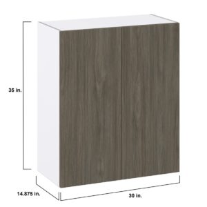 Cordyline Textured Slab Walnut Assembled Wall  Cabinet with 2 Full High Doors (30 in. W x 35 in. H x 14 in. D)