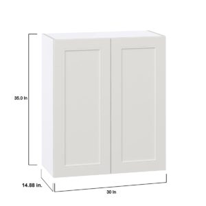 Wisteria Painted Light Gray Recessed Assembled Wall  Cabinet with 2 Full High Doors (30 in. W x 35 in. H x 14 in. D)