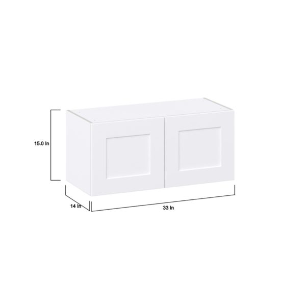 Jasmine Painted Warm White  Shaker Assembled Wall Bridge  Cabinet (33 in. W X 15 in. H X 14 in. D)