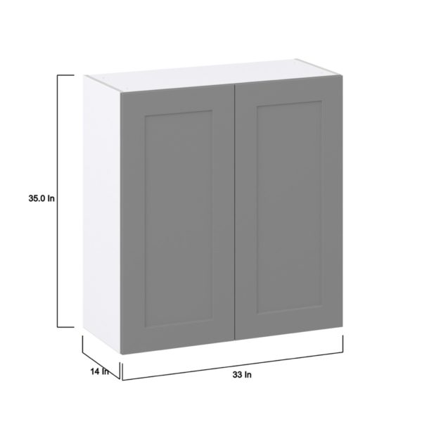 Willow Painted Slate Gray  Shaker Assembled Wall  Cabinet (33 in. W X 35 in. H X 14 in. D)