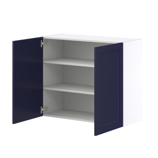 Camellia Painted Midnight Blue Recessed Assembled Wall  Cabinet with 2 Full High Doors (36 in. W x 30 in. H x 14 in. D)