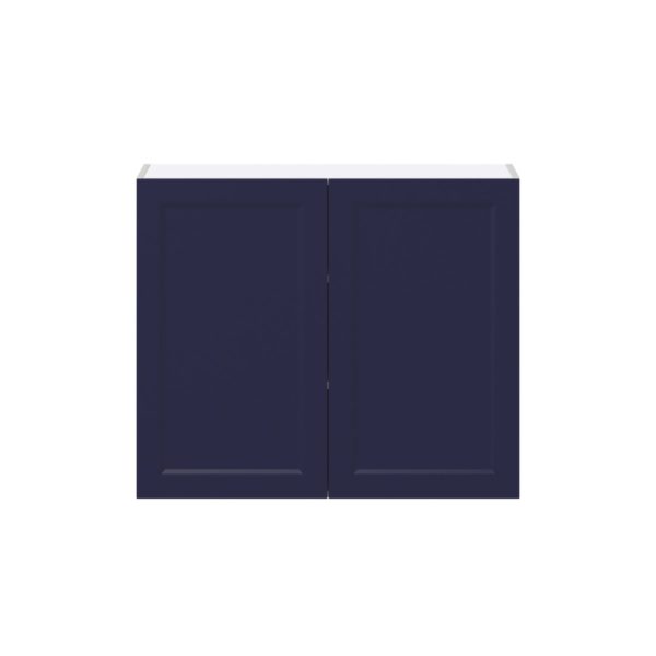 Camellia Painted Midnight Blue Recessed Assembled Wall  Cabinet with 2 Full High Doors (36 in. W x 30 in. H x 14 in. D)