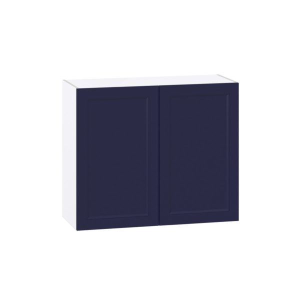 Camellia Painted Midnight Blue Recessed Assembled Wall  Cabinet with 2 Full High Doors (36 in. W x 30 in. H x 14 in. D)