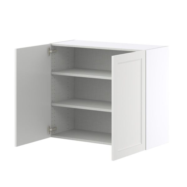 Magnolia Painted Bright White Recessed Assembled Wall  Cabinet with 2 Full High Doors (36 in. W x 30 in. H x 14 in. D)