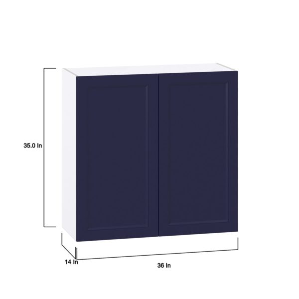 Camellia Painted Midnight Blue Recessed Assembled Wall  Cabinet with 2 Full High Doors (36 in. W x 35 in. H x 14 in. D)