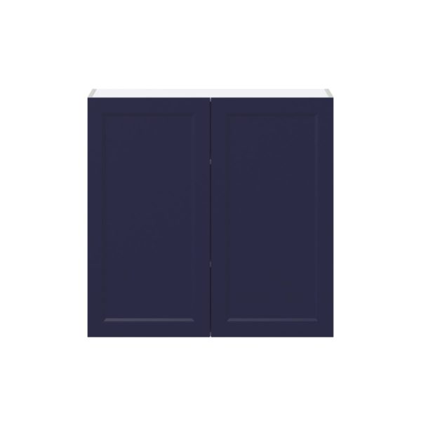 Camellia Painted Midnight Blue Recessed Assembled Wall  Cabinet with 2 Full High Doors (36 in. W x 35 in. H x 14 in. D)