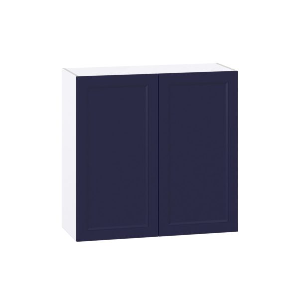 Camellia Painted Midnight Blue Recessed Assembled Wall  Cabinet with 2 Full High Doors (36 in. W x 35 in. H x 14 in. D)