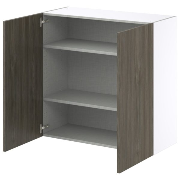 Cordyline Textured Slab Walnut Assembled Wall  Cabinet with 2 Full High Doors (36 in. W x 35 in. H x 14 in. D)