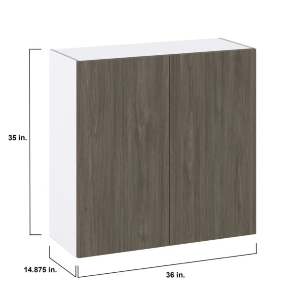 Cordyline Textured Slab Walnut Assembled Wall  Cabinet with 2 Full High Doors (36 in. W x 35 in. H x 14 in. D)