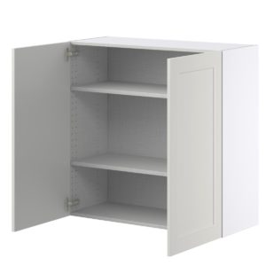 Wisteria Painted Light Gray Recessed Assembled Wall  Cabinet with 2 Full High Doors (36 in. W x 35 in. H x 14 in. D)