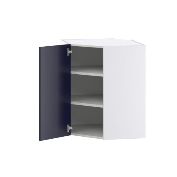 Camellia Painted Midnight Blue Recessed Assembled Wall Diagonal Corner Cabinet with a Door (24 in. W x 30 in. H x 24 in. D)