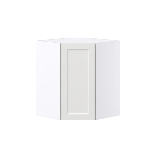 Magnolia Painted Bright White Recessed Assembled Wall Diagonal Corner Cabinet with a Door (24 in. W x 30 in. H x 24 in. D)