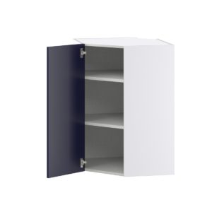 Camellia Painted Midnight Blue Recessed Assembled Wall Diagonal Corner Cabinet with a Door (24 in. W x 35 in. H x 24 in. D)