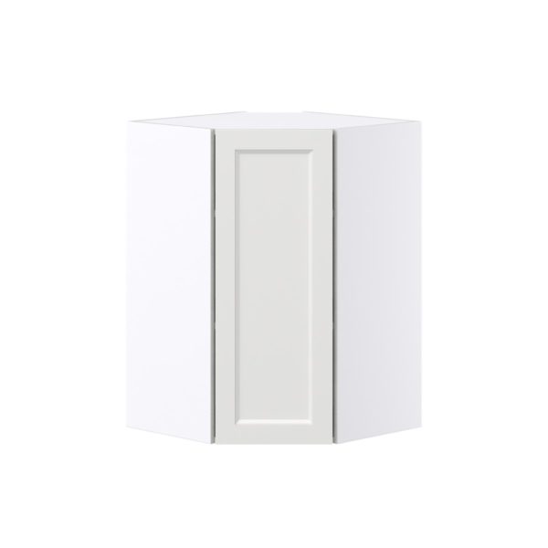 Magnolia Painted Bright White Recessed Assembled Wall Diagonal Corner Cabinet with a Door (24 in. W x 35 in. H x 24 in. D)