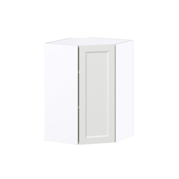 Magnolia Painted Bright White Recessed Assembled Wall Diagonal Corner Cabinet with a Door (24 in. W x 35 in. H x 24 in. D)