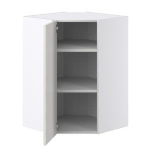 Wisteria Painted Light Gray Recessed Assembled Wall Diagonal Corner Cabinet with a Door (24 in. W x 35 in. H x 24 in. D)