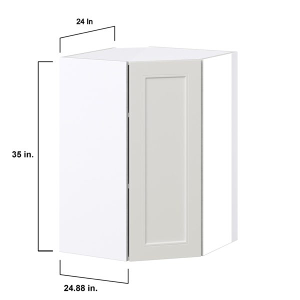 Wisteria Painted Light Gray Recessed Assembled Wall Diagonal Corner Cabinet with a Door (24 in. W x 35 in. H x 24 in. D)