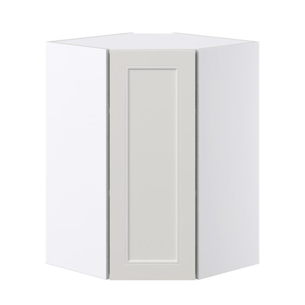 Wisteria Painted Light Gray Recessed Assembled Wall Diagonal Corner Cabinet with a Door (24 in. W x 35 in. H x 24 in. D)