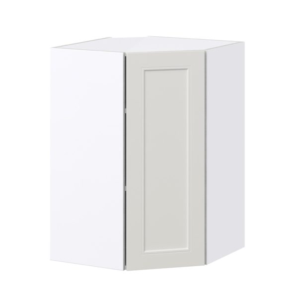 Wisteria Painted Light Gray Recessed Assembled Wall Diagonal Corner Cabinet with a Door (24 in. W x 35 in. H x 24 in. D)