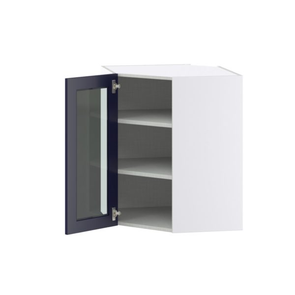 Camellia Painted Midnight Blue Assembled Corner Wall Cabinet with a Glass Door (24 in. W x 30 in. H x 24 in. D)