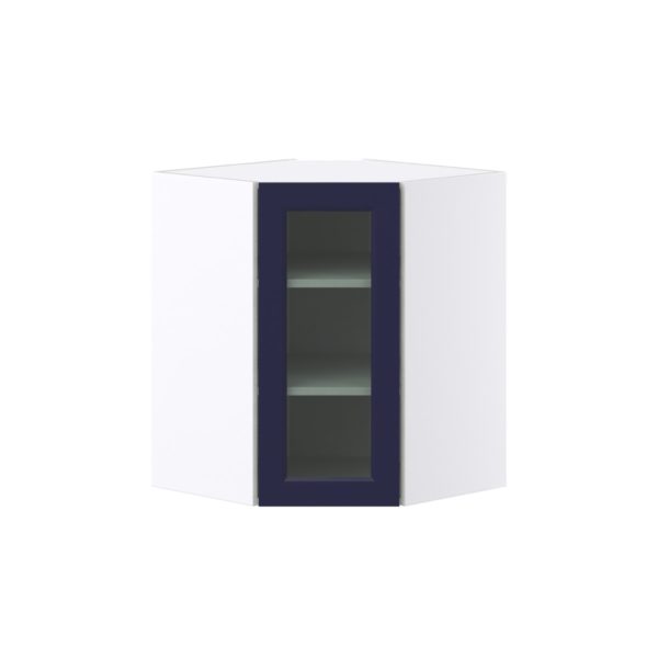 Camellia Painted Midnight Blue Assembled Corner Wall Cabinet with a Glass Door (24 in. W x 30 in. H x 24 in. D)