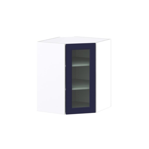 Camellia Painted Midnight Blue Assembled Corner Wall Cabinet with a Glass Door (24 in. W x 30 in. H x 24 in. D)