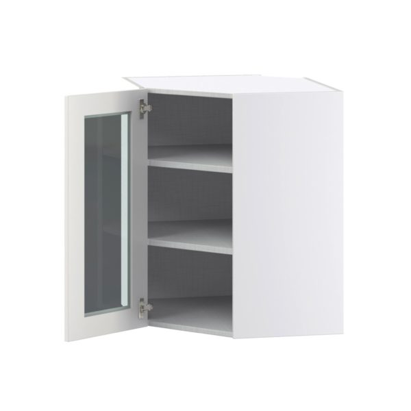 Wisteria Painted Light Gray  Assembled Corner Wall Cabinet with a Glass Door (24 in. W x 30 in. H x 24 in. D)