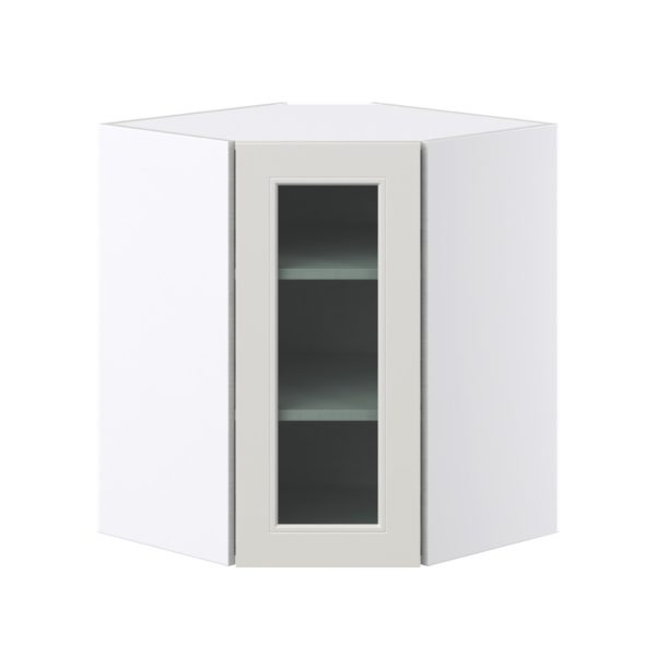 Wisteria Painted Light Gray  Assembled Corner Wall Cabinet with a Glass Door (24 in. W x 30 in. H x 24 in. D)