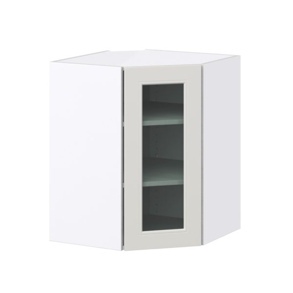 Wisteria Painted Light Gray  Assembled Corner Wall Cabinet with a Glass Door (24 in. W x 30 in. H x 24 in. D)