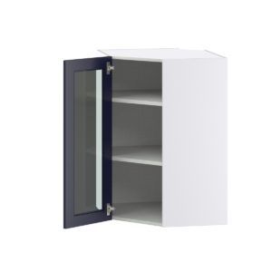 Camellia Painted Midnight Blue Assembled Corner Wall Cabinet with a Glass Door (24 in. W x 35 in. H x 24 in. D)