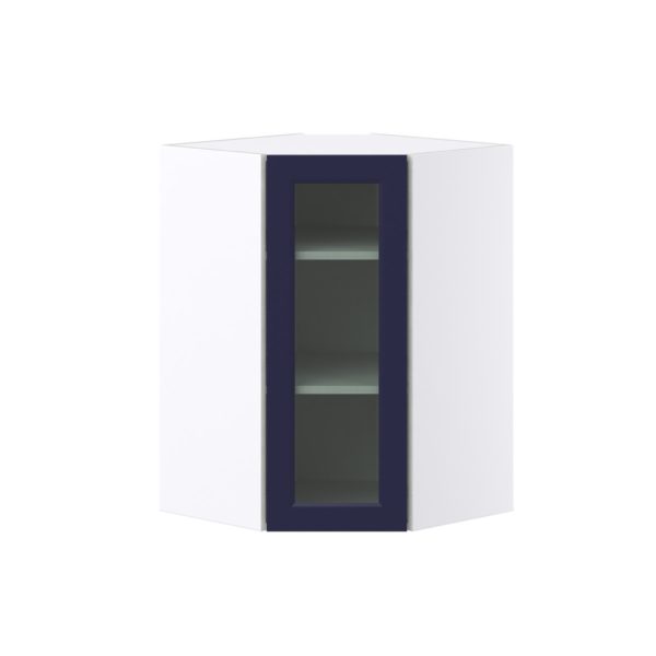 Camellia Painted Midnight Blue Assembled Corner Wall Cabinet with a Glass Door (24 in. W x 35 in. H x 24 in. D)