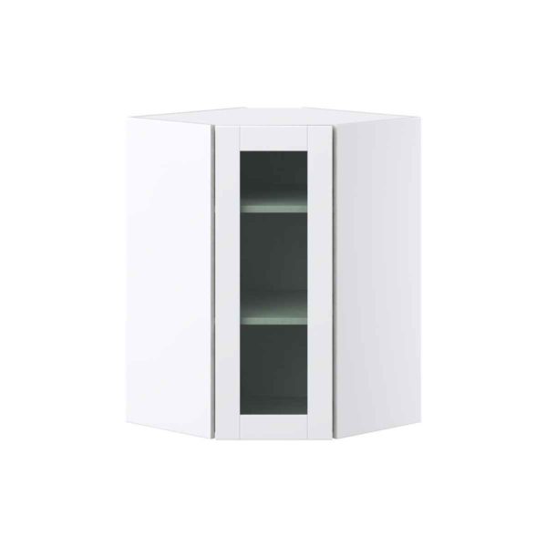 Bright White Assembled Corner Wall  Cabinet with a Glass Door (24 in. W x 35 in. H x 24 in. D)