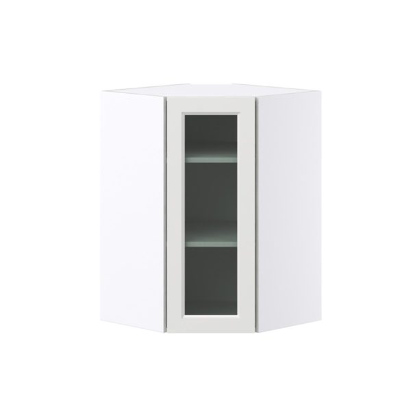 Magnolia Painted Bright White Assembled Corner Wall Cabinet with a Glass Door (24 in. W x 35 in. H x 24 in. D)