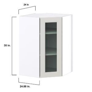 Wisteria Painted Light Gray  Assembled Corner Wall Cabinet with a Glass Door (24 in. W x 35 in. H x 24 in. D)