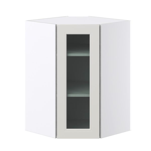 Wisteria Painted Light Gray  Assembled Corner Wall Cabinet with a Glass Door (24 in. W x 35 in. H x 24 in. D)