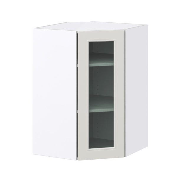 Wisteria Painted Light Gray  Assembled Corner Wall Cabinet with a Glass Door (24 in. W x 35 in. H x 24 in. D)