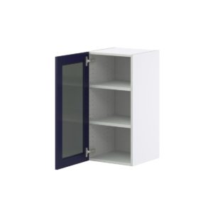 Camellia Painted Midnight Blue Assembled Wall  Cabinet with a Full High Glass Door (15 in. W x 30 in. H x 14 in. D)