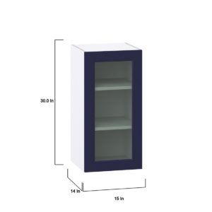 Camellia Painted Midnight Blue Assembled Wall  Cabinet with a Full High Glass Door (15 in. W x 30 in. H x 14 in. D)